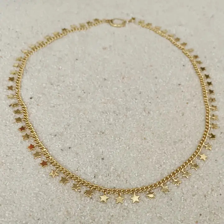 Fireworks Necklace. Gold Star Charm Chain Choker Necklace