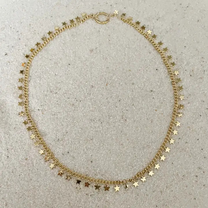 Fireworks Necklace. Gold Star Charm Chain Choker Necklace